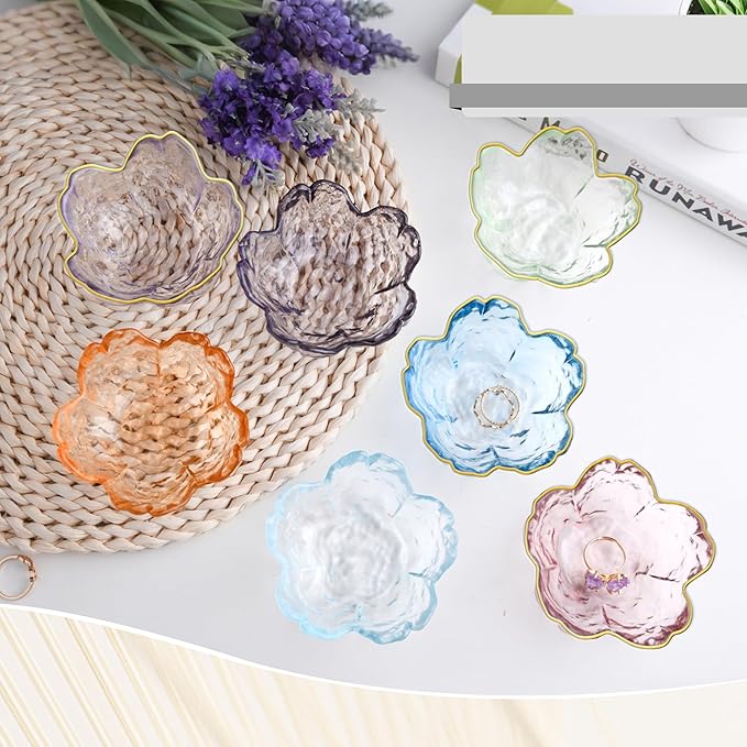 Pink Glass Jewelry Trinket Dish, Cherry Blossom Decor Ring Holder Tray, Small Trinket Bowl Gifts for Women