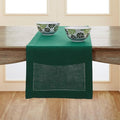 Solino Home Linen Rainforest Green Table Runner 144 Inches Long - 100% Pure Linen Extra Long Table Runner 14 x 144 Inch for Winter, St Patricks Day - Classic Hemstitch