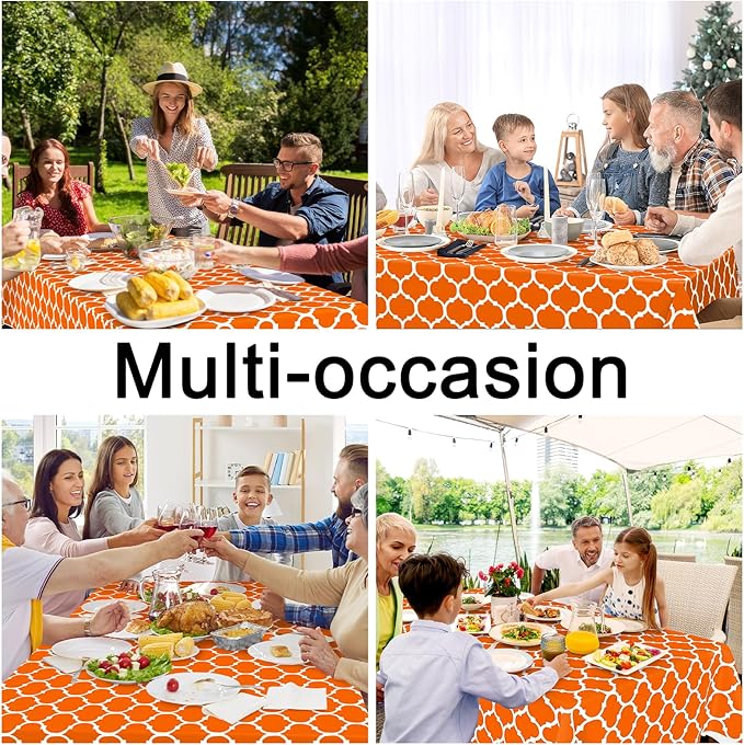 Smiry Rectangle Table Cloth, Waterproof Vinyl Tablecloth with Flannel Backing for Rectangle Tables, Wipeable Spillproof Plastic Tablecloths for Dining, Indoor and Outdoor (60"x102", Bright Orange)