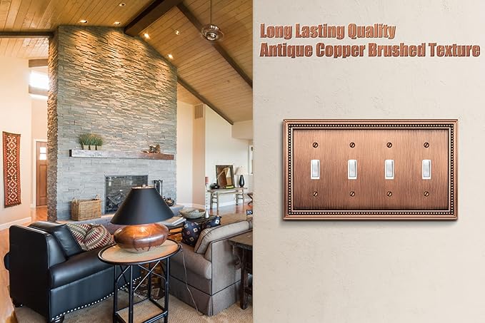 Henne Bery Sunken Pearls Heavy Duty Decorative Wall Plate Switch Plate Outlet Cover (Quad Toggle, Antique Copper)