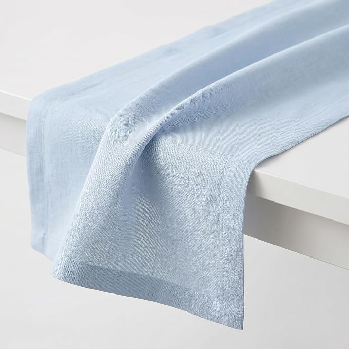 Solino Home 100% Pure Linen Table Runner Ice Water Woven, Fete 14 x 48 in | - Image 4