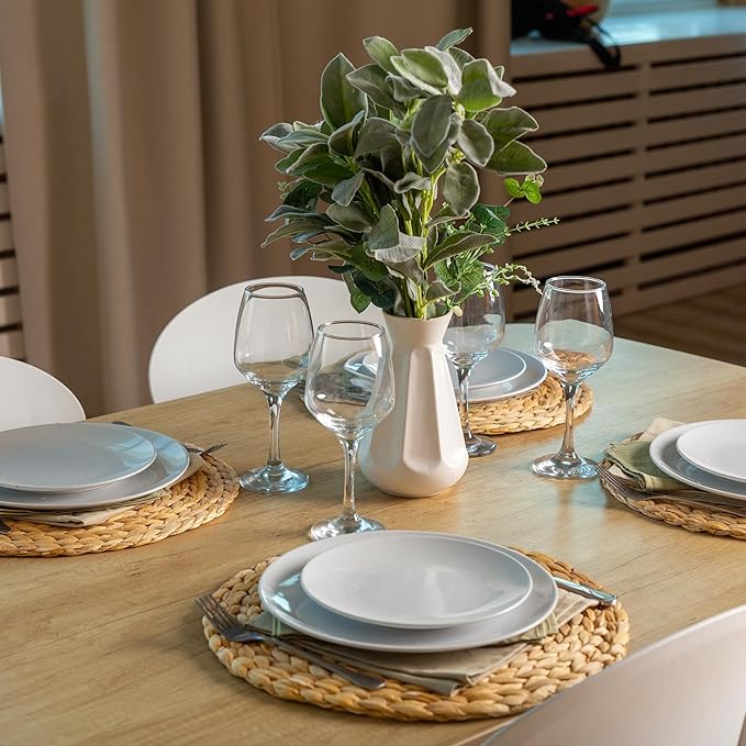 Round Woven Placemats Set of 6 (15 Inch) with Napkin Rings & Canvas Bag – Water Hyacinth Boho Farmhouse Table Mats, Heat Resistant Natural Wicker Chargers for Dining Table Decor by DECHUSE