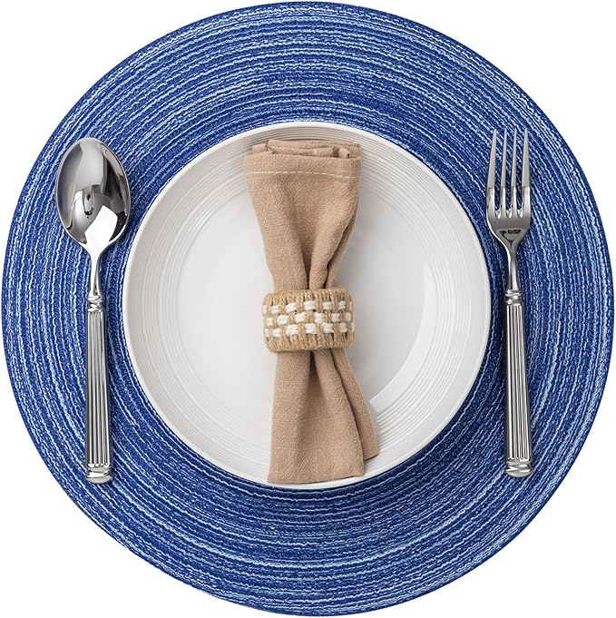 Round Placemats Set of 4 Woven Placemats Washable Braided Table Mats for Dining Table Heat Resistant Non-Slip Circle Place Mats(Royal Blue)