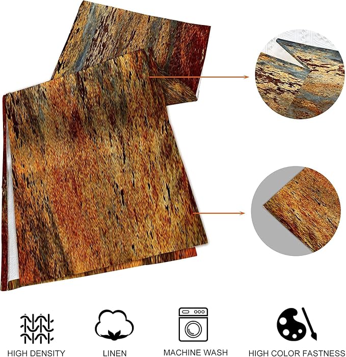 Brown Rust Table Runner and Placemats Set of 6, Linen 90" Long | Abstract - Image 3