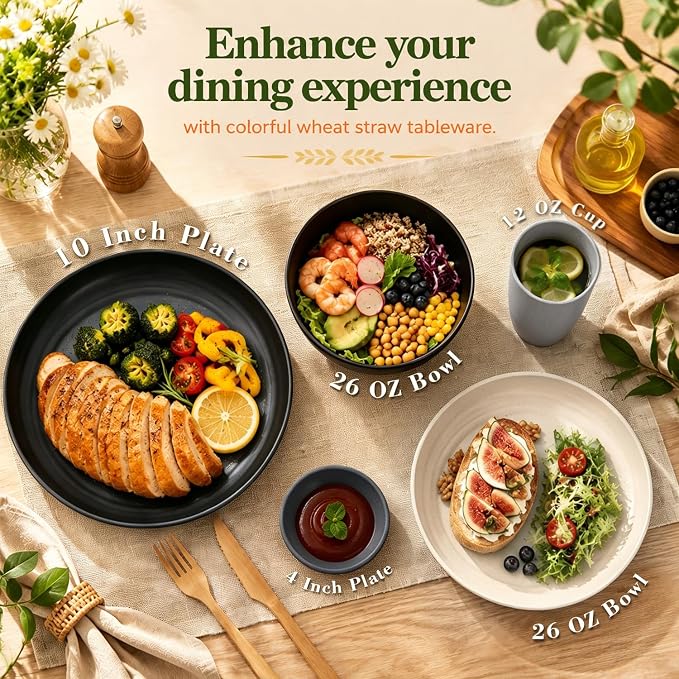 Kitchen Plates and Bowls Sets 40PCS, Wheat Straw Dinnerware Sets - Image 3