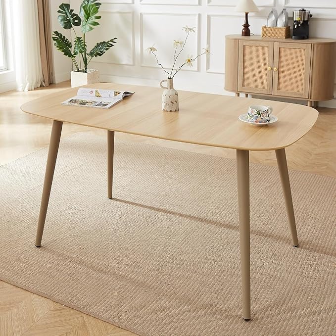 47''Dining Table Set for 4,Modern Wood Dining Table,Leather Dining Chairs 4,Table and Chairs Set of 4,Ideal for Kitchen Dining Room (Natural Color Table, 55.1")