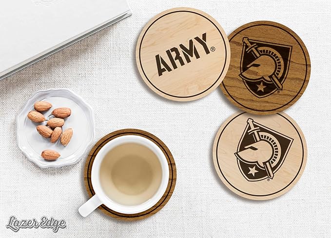 LazerEdge Army West Point Black Knights Wooden Coaster Set - Cherry Wood - Officially Licensed Product - 4-Pack