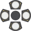 SHACOS Large Size Wedge Placemats with Centerpiece Round Mat Set of 5 Round Table Place Mats Washable Dining Table Placemats Reversible Durable, Black Gray