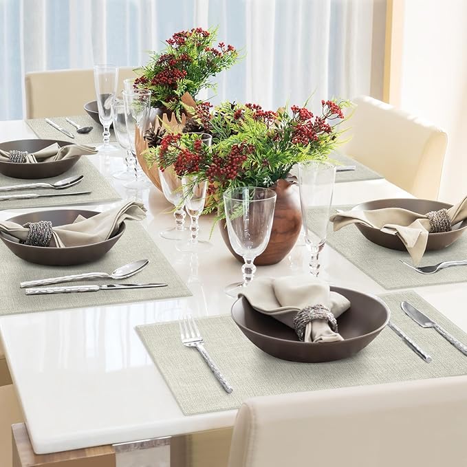 Faux Leather Placemats Set of 4 Washable PU Table mats for Kitchen Table - Heat Resistant, Waterproof, Easy Clean, Anti Slip 11.8" x 17" (Light Green-4 Pack)