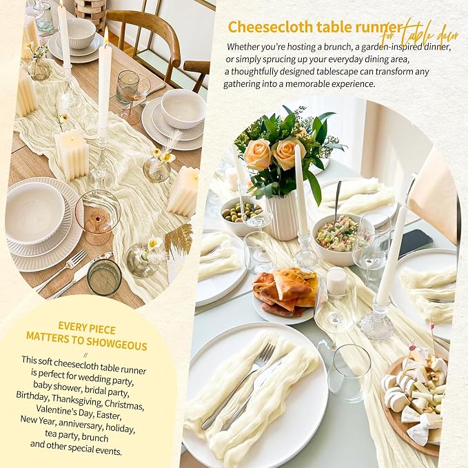 30 Pack Cheesecloth Table Runner 10FT Beige Table Runner Boho Gauze Cheese - Image 8