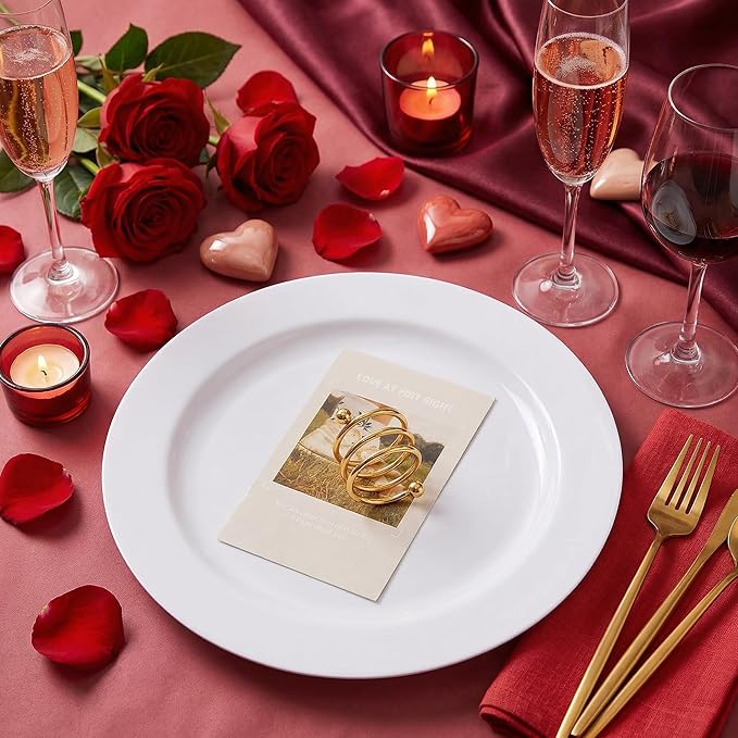 I00000 50Pcs White Plastic Dinner Plates 10 Inch, Premium Disposable Party Plates, Safe and Reusable, Heavy Duty Plastic Plates Perfect for Wedding Valentine's Day Party