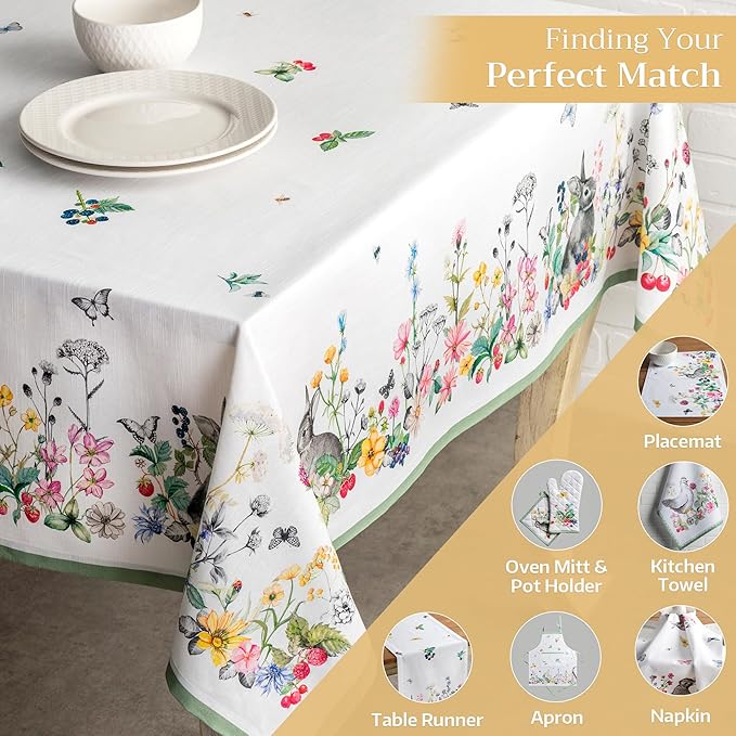Maison d' Hermine Table Cloth Rectangle Table 100% Cotton 70 x 108 Inches Tablecloth Reusable Decorative for Dining Room Farmhouse Home Valentines Day Decorations Spring Summer - Printemps
