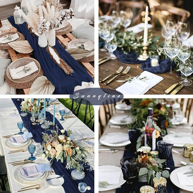 Navy Blue 10FT Cheesecloth Table Runner Gauze Fabric Runner - Image 6