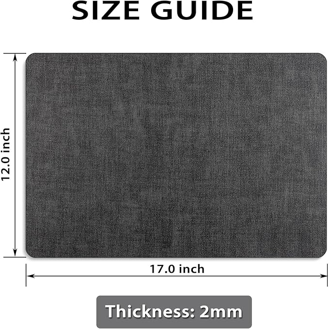 Placemats Set of 12 Washable, Heat Resistant Table Placemats Wipeable Faux Leather Place Mats Non Slip, Waterproof Square Table Mats for Indoor Outdoor, Charcoal Gray