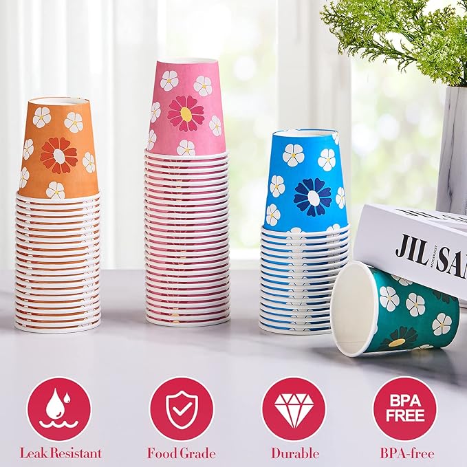 500 Pack 5oz Disposable Paper Cups, Colorful Small Mouthwash Cups for Parties, Picnics, Barbecues, Travel, Events