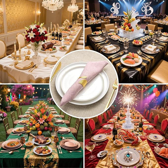 Gold Leaf Napkin Rings Set of 8,Metal Napkin Ring Holder Bulk for Holiday Party,Wedding,Banquet Elegant Table Setting,Classic Dining Room Decor (8)