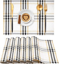 Placemats, Place Mats Set of 6 Washable Wipeable Vinyl Placemats for Kitchen Dining Table Wedding Accent Indoor/Outdoor Durable PVC Table Mats Non Slip (White)