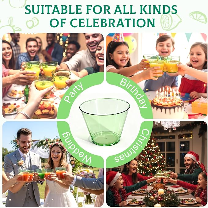 Glowserve 9 OZ Green Disposable Plastic Cups Cocktail Cup 150 Pack | Fancy - Image 7