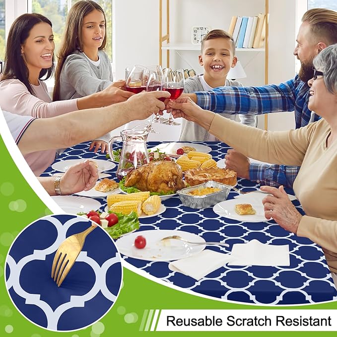 Smiry Round Plastic Table Cloth, Waterproof Vinyl Tablecloth with Flannel Backing for Round Tables, Wipeable Spillproof Tablecloths for Dining, Camping, Indoor and Outdoor (60" Round, Navy)