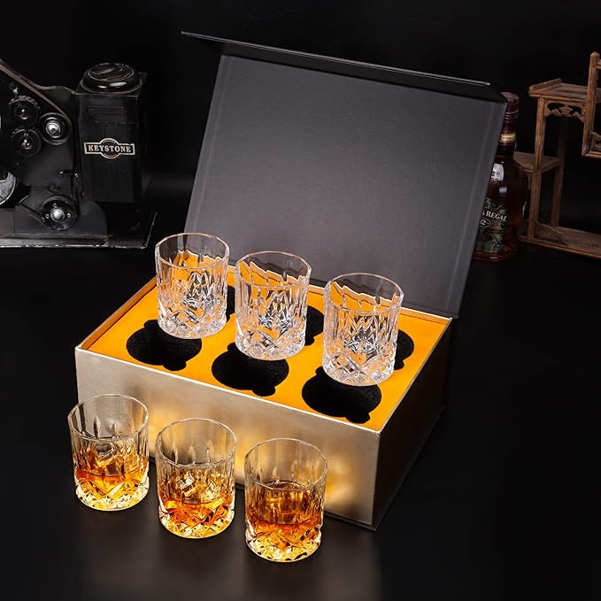 KANARS Whiskey Glasses Set of 6 with Elegant Gift Box,10 Oz Premium Old Fashioned Crystal Glass Tumbler for Liquor, Scotch, Cocktail or Bourbon Drinking, Gifts for Birthday Thanksgiving Christmas