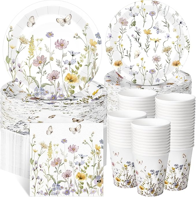250 Pcs Wildflower Party Decorations Include Spring Summer Floral Paper Plates by Ziliny