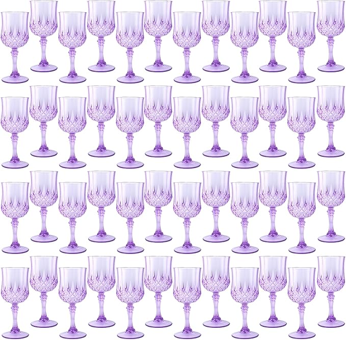 48Pack Plastic Wine Glasses, 7oz Vintage Goblets by LEYIQU
