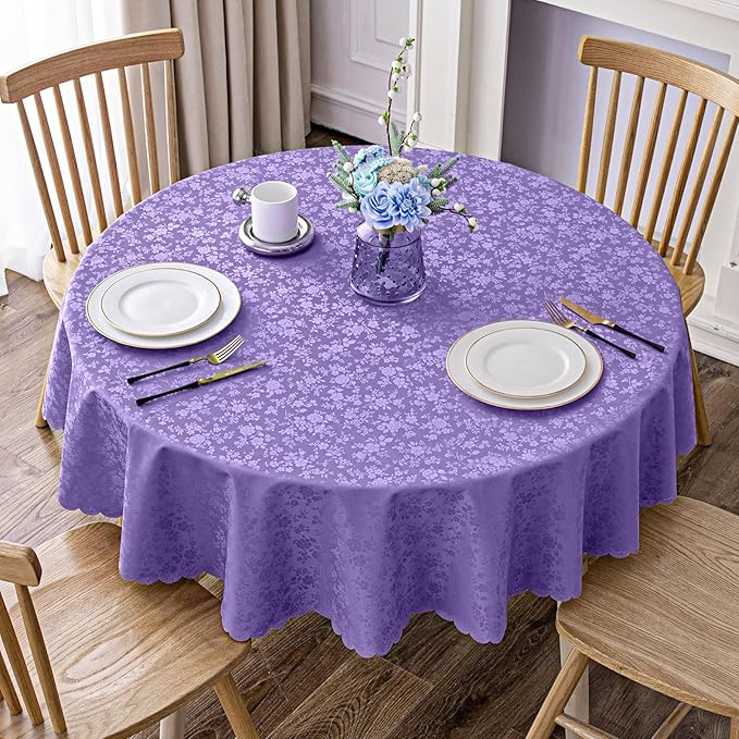 Smiry Round Table Cloth, Waterproof Heavy Duty Vinyl Tablecloths, Wipeable Washable Table Cover for Kitchen and Dining Room (Purple, 60" Round)