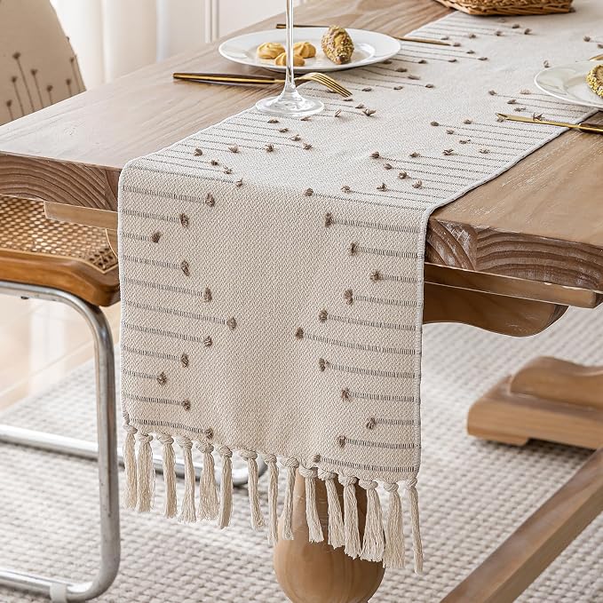 Joyfol Day Boho Table Runner 13 x 60 Inch, Farmhouse Stripe Cotton Table Runners by JoyfolDay