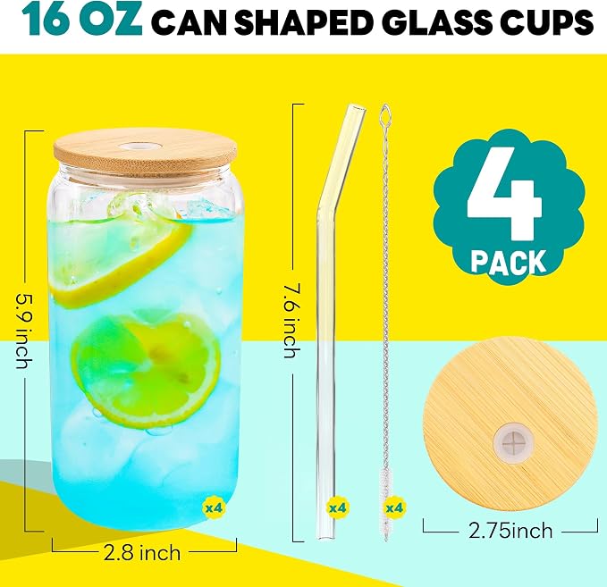 Joyclub 4pcs 16Oz Glass Cups - Image 2