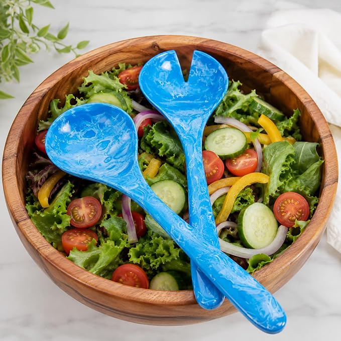 SS CRAFTS INDIA Premium 12" Ocean Blue Swirl Resin Salad Servers | Set of 2 - Image 3
