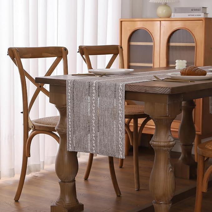 Gernaice Boho Table Runner, Rustic Embroidered Cotton Linen Farmhouse Table by Gernaice