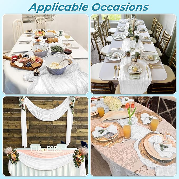 6 Pack White Cheesecloth Table Runner 20 x 120 Inch Gauze Table Runner Fabric - Image 6