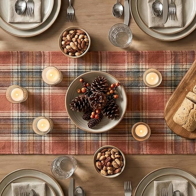 Artoid Mode Rust Farmhouse Plaid Fall Table Runner 13x60 Inch | Holiday Kitchen - Image 4