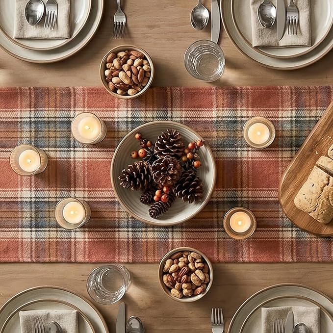 Artoid Mode Rust Farmhouse Plaid Fall Table Runner 13x48 Inch | Holiday Kitchen - Image 4