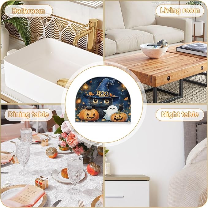 Cat Pumpkin Ghost Napkin Holder for Table Kitchen Decor Acrylic Paper Napkin Holders for Tissue Dining Room Indoor Outdoor Party Holiday Accessories