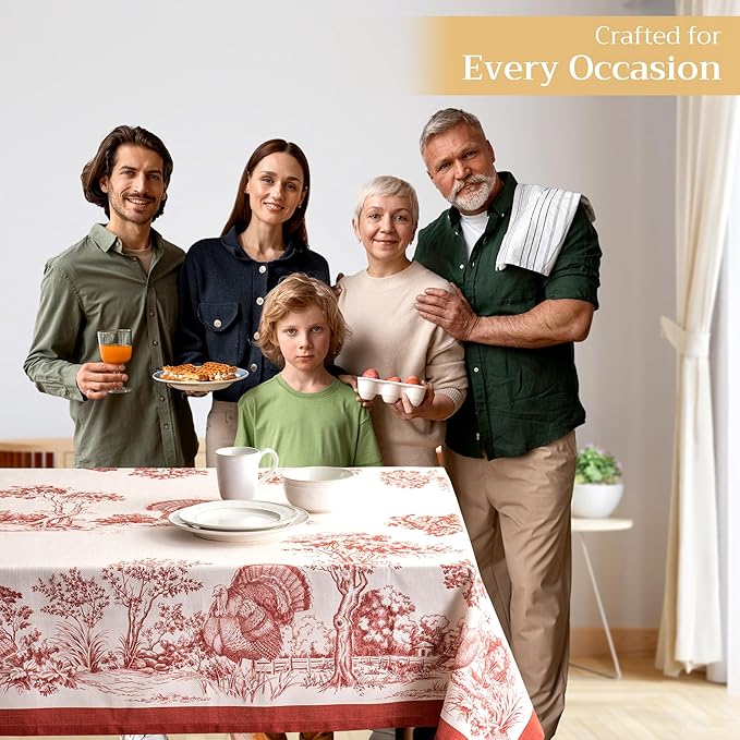 Maison d' Hermine Table Cloth Rectangle Table 100% Cotton 60 x 108 Inches Fall Tablecloth Reusable Everyday Use for Thanksgiving Christmas Decorations Dining Farmhouse Party (Holy Jouy - Red)