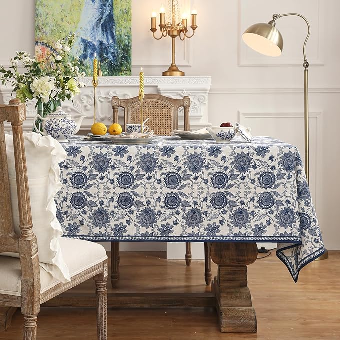 patdrea Designer Vintage Blue Rectangle Tablecloth,Linen Anti-Wrinkle Paisley Pattern Farmhouse Table Cloth,Decor Table Cover Cloth for Kitchen Dining,Christmas,Thanksgiving,55"x79"-Lantang a