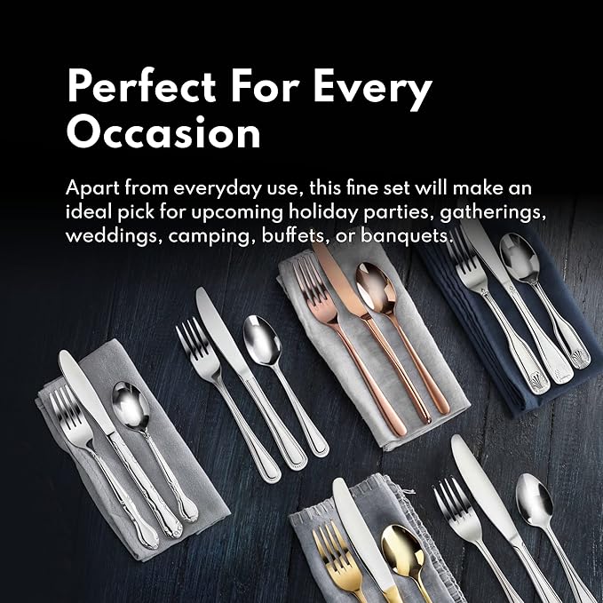 New Star Foodservice Rose Pattern 18/0 Stainless Steel Flatware Set, 60-Piece - Image 6