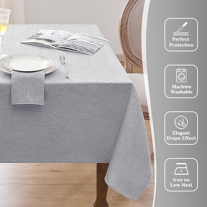 Softalker Extra Lang Table cloth for 6/8 foot rectangle table 60x120 inch Faux Linen Tablecloth Outdoor Waterproof Stain and Wrinkle Resistant Table Cover for Spring Easter Party Picnic Decor Tabletop