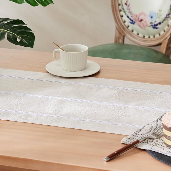 Braided Farmhouse Table Runner, Braided Beige 13x48 Inch, Cotton Linen Table - Image 5