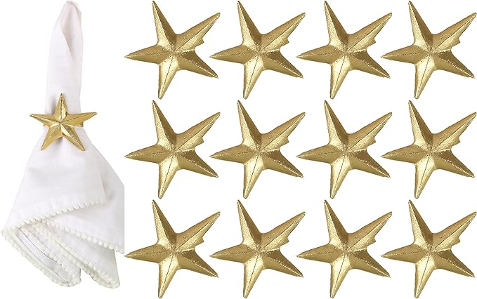 ALPHA Living HOME Napkin Rings Set of 12, Star Shaped Napkin Holder, Metal Serviette Rings, Gold Napkin Rings, Farmhouse Table Accessories for Dining Table, Weddings, Parties & Home Décor, Durable