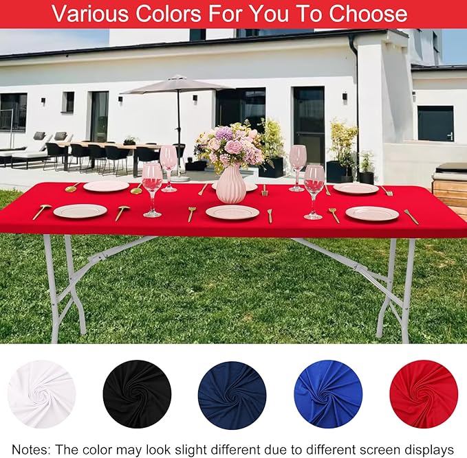 4 Pack Spandex Tablecloth Table Top Cap Cover Washable Elastic Rectangle Tablecloth for 6 FT Folding Tables for Indoor Outdoor Party (72 x 30 Inches, Red)