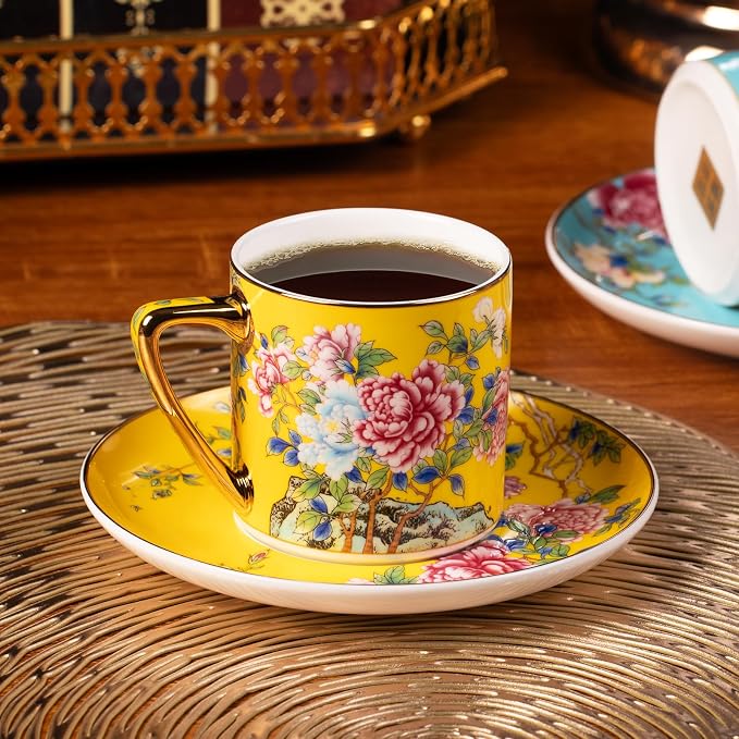 KAMMAK Tea Cup and Saucer, Ceramic Coffee Cups, 7.5 oz, Afternoon Tea and - Image 5