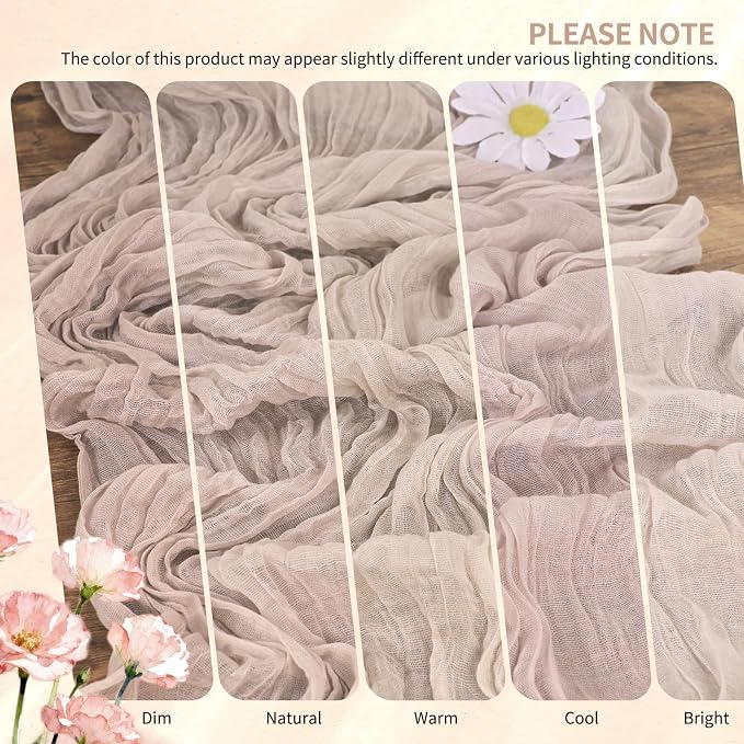 Showgeous 2 Pack Rosy Brown Cheesecloth Table Runners Boho Wedding Decor | - Image 7