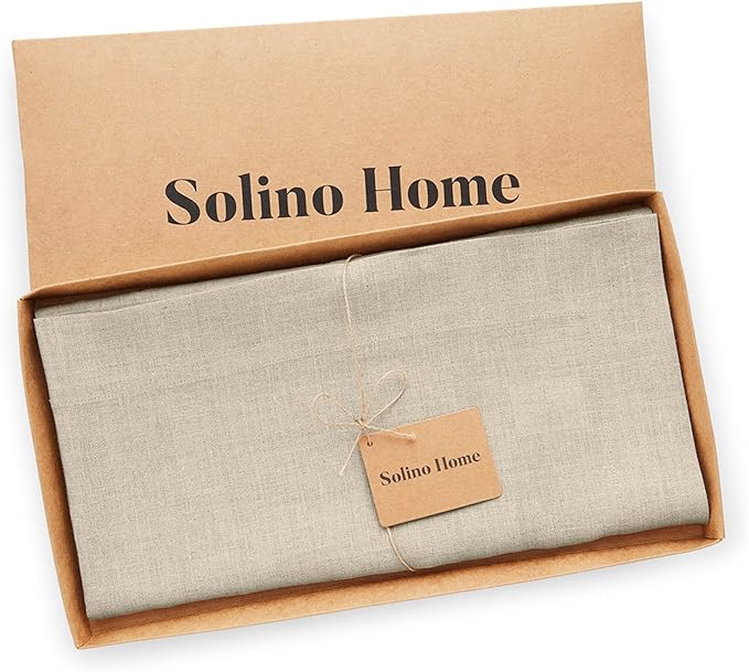 Solino Home Natural Linen Tablecloth 52 x 52 Inch - 100% Pure Linen Square Table Throw - Fete, Machine Washable Table Cloth for Spring, Easter