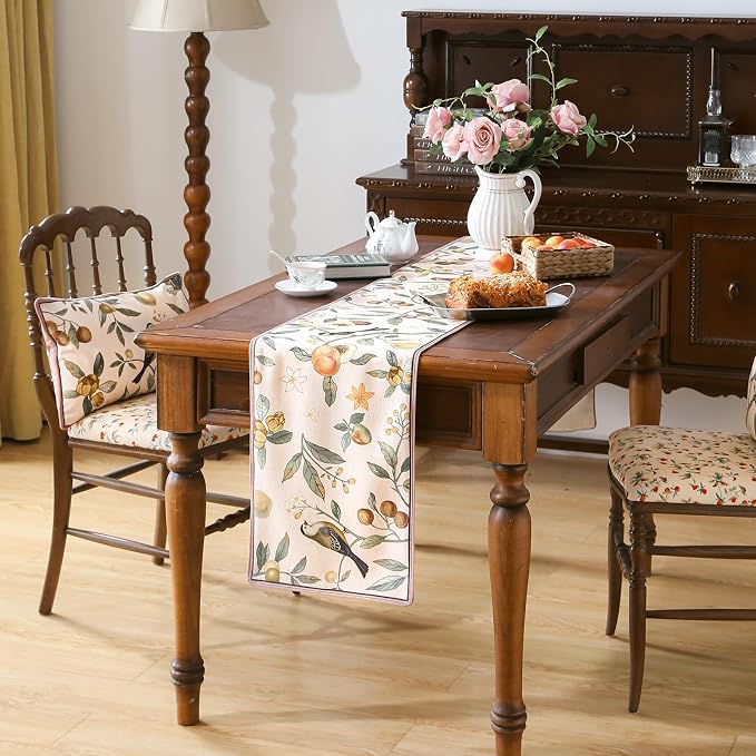 bilin gaier Designer Vintage Linen Table Runner, Floral Fruit Pattern, Dining - Image 5