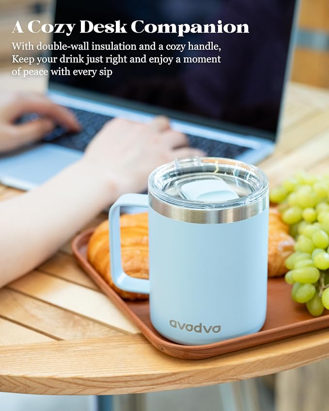 12oz Insulated Coffee Mug with Lid – Includes Two Lids, Stainless Steel Coffee - Image 5