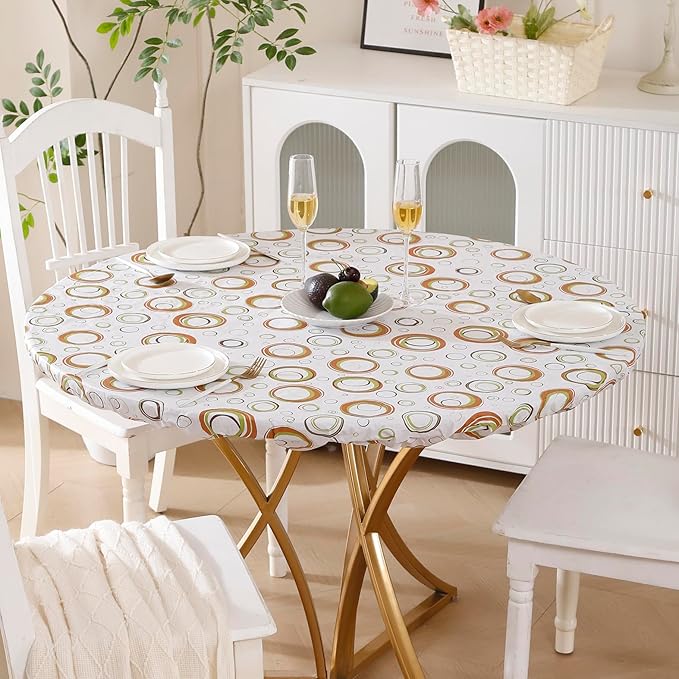 Walrus Round Vinyl Fitted Tablecloth with Flannel Backing Elastic Edge Design Table Cover Waterproof Oil-Proof PVC Table Cloth Stain-Resistant Best for 37"-44" Round