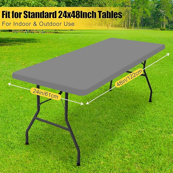 Smiry Rectangle Tablecloth, Elastic Fitted Flannel Backed Vinyl Tablecloths for 4ft Folding Tables, Waterproof Wipeable Table Covers for Indoor, Outdoor, Picnic and Camping (Gery, 24"x48")