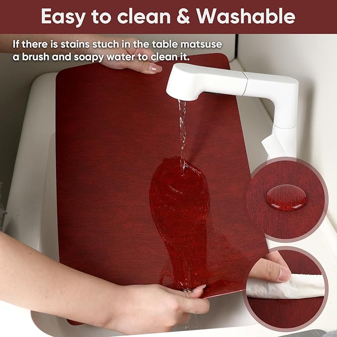 Red Reversible Faux Leather Placemats – Set of 6 Waterproof, Heat-Resistant & Easy-to-Clean Table Mats for Modern Dining